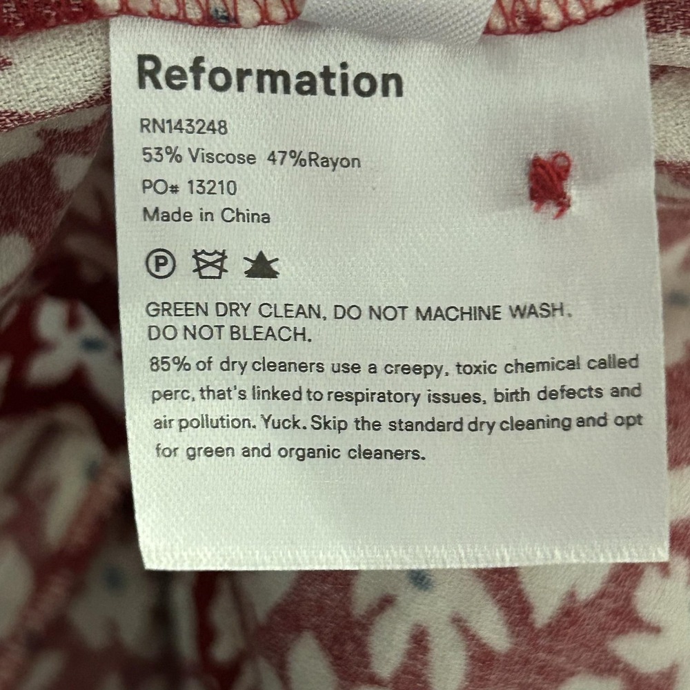 Reformation Dress Womens 2 Red Floral Cutout Maxi Fit Flare Short Sleeve Slit - Picture 13 of 16